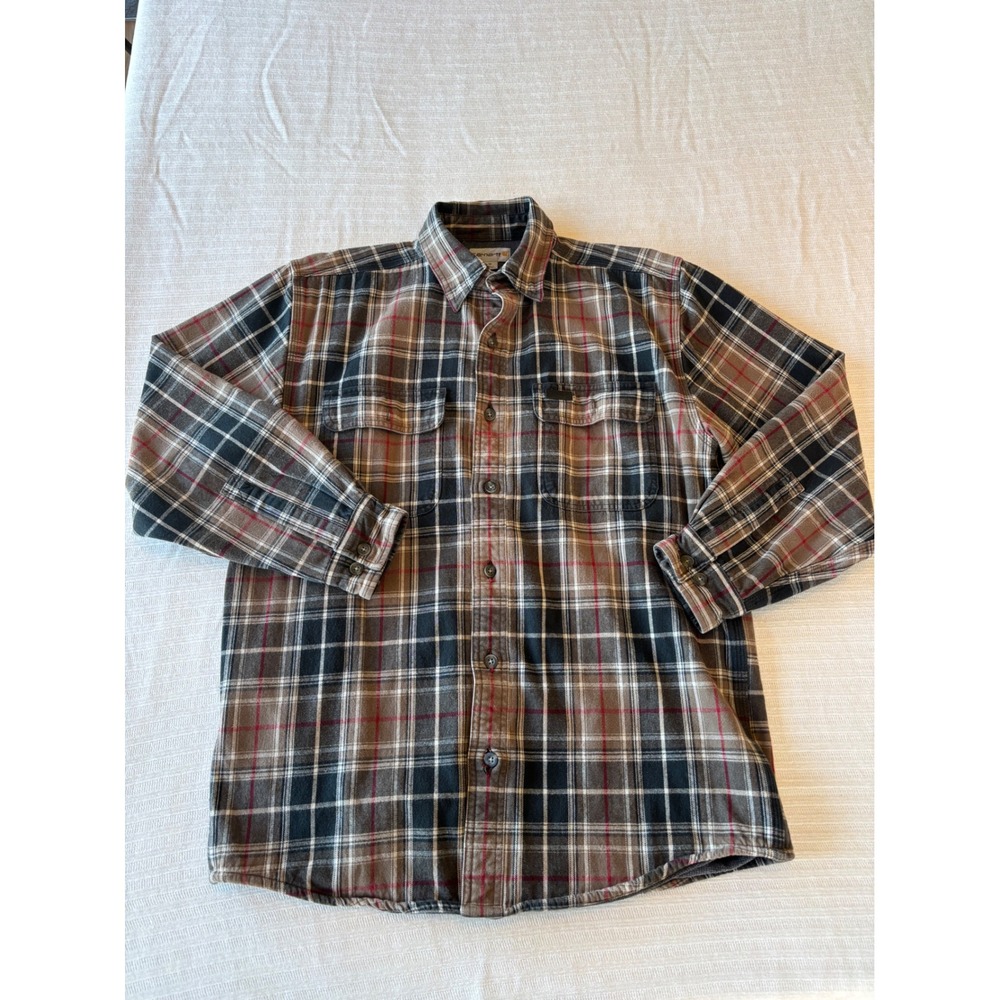 Carhartt Mens Thermal Lined Flannel Shirt Jacket Plaid Brown Black 101464 Medium